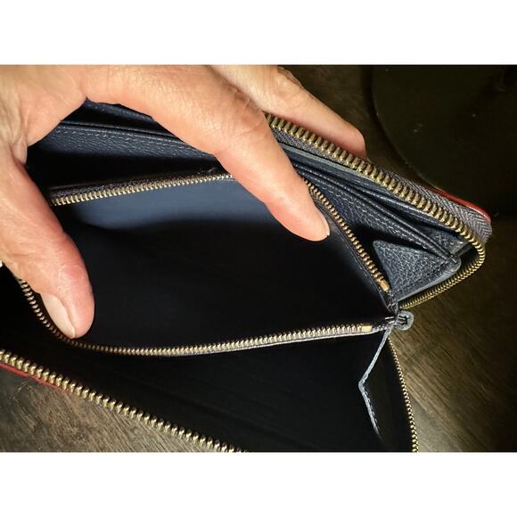 VINTAGE LOUIS VUITTON NAVY W/RED STRIPE EMPREINTE ZIP AROUND WALLET - Picture 9 of 13